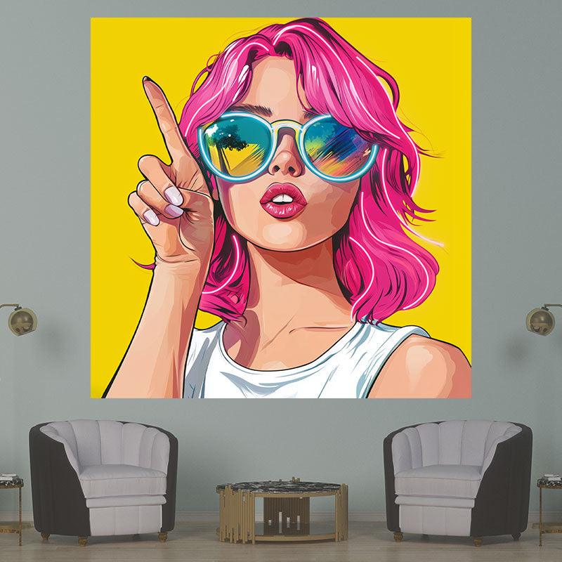 Stylish European and American Beauty Neon signs Lights - Red Hair, Finger Pointing Up, Yellow Square Photo Frame LED Decorative Lights, Personalized Home and Creative Space Lighting