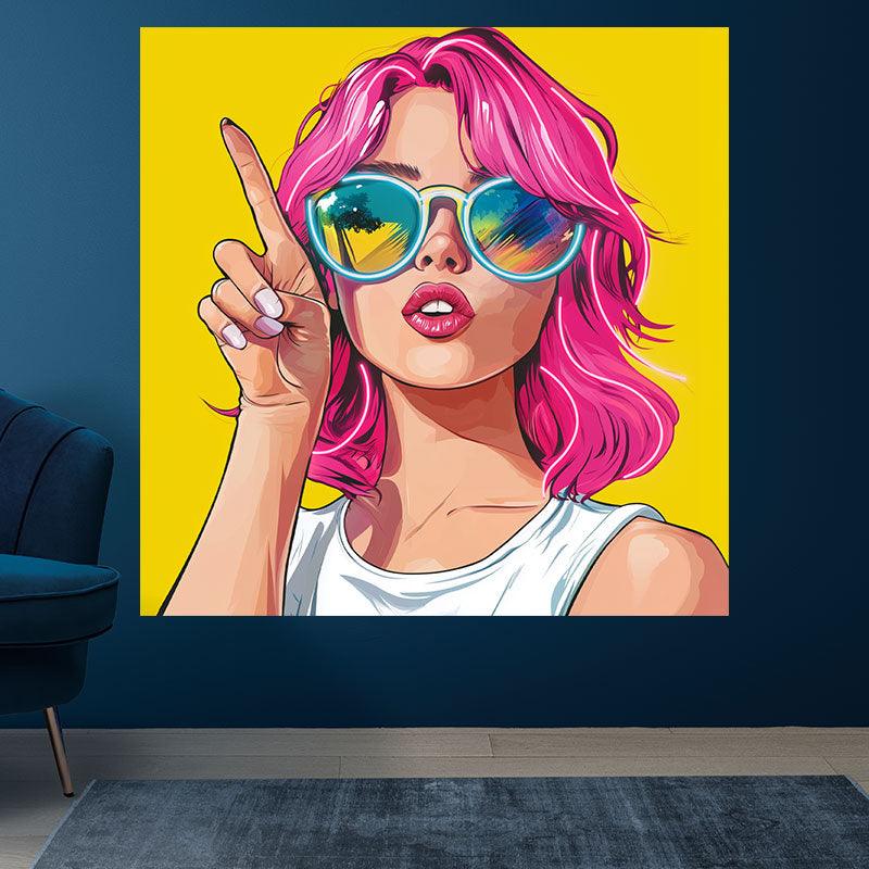 Stylish European and American Beauty Neon signs Lights - Red Hair, Finger Pointing Up, Yellow Square Photo Frame LED Decorative Lights, Personalized Home and Creative Space Lighting