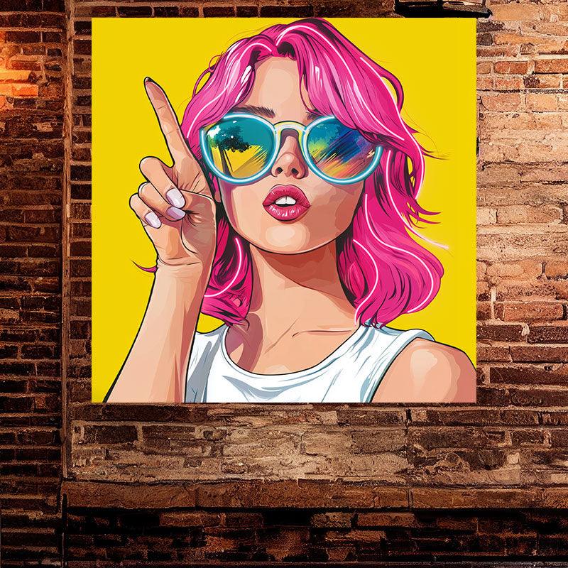 Stylish European and American Beauty Neon signs Lights - Red Hair, Finger Pointing Up, Yellow Square Photo Frame LED Decorative Lights, Personalized Home and Creative Space Lighting