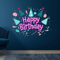 Happy Birthday LED Neon Sign - Festive Party Decor with Party Hats & Candles - Perfect for Birthday Celebrations
