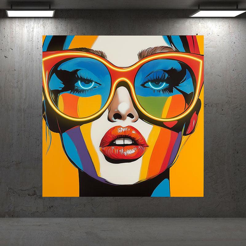 Yellow Oil Painting Style Beauty Portrait Neon signs Light - Sunglasses Shape LED Decorative Light, Personalized Home and Creative Space Lighting