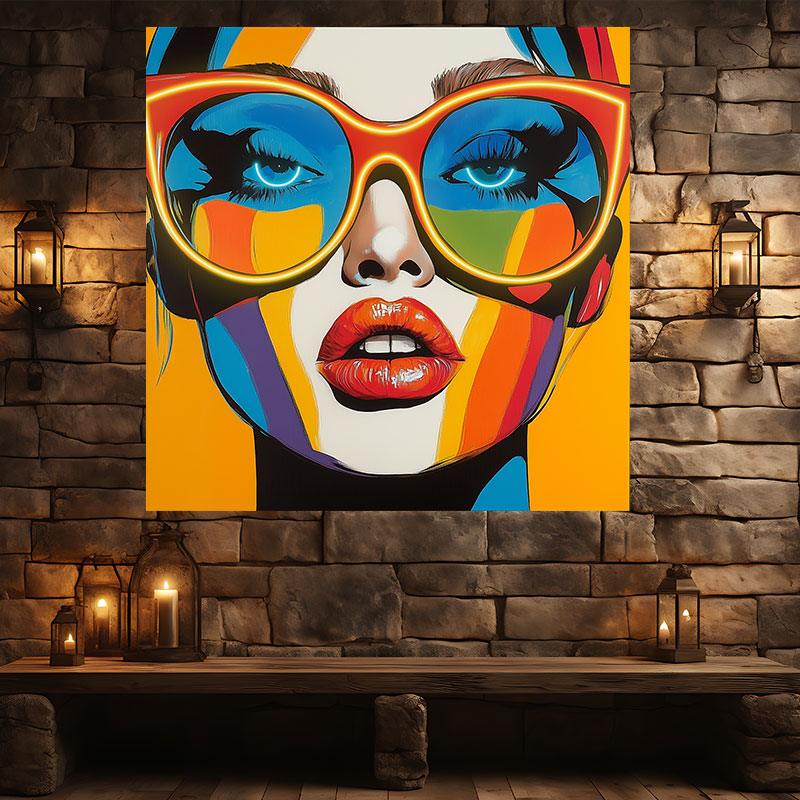Yellow Oil Painting Style Beauty Portrait Neon signs Light - Sunglasses Shape LED Decorative Light, Personalized Home and Creative Space Lighting