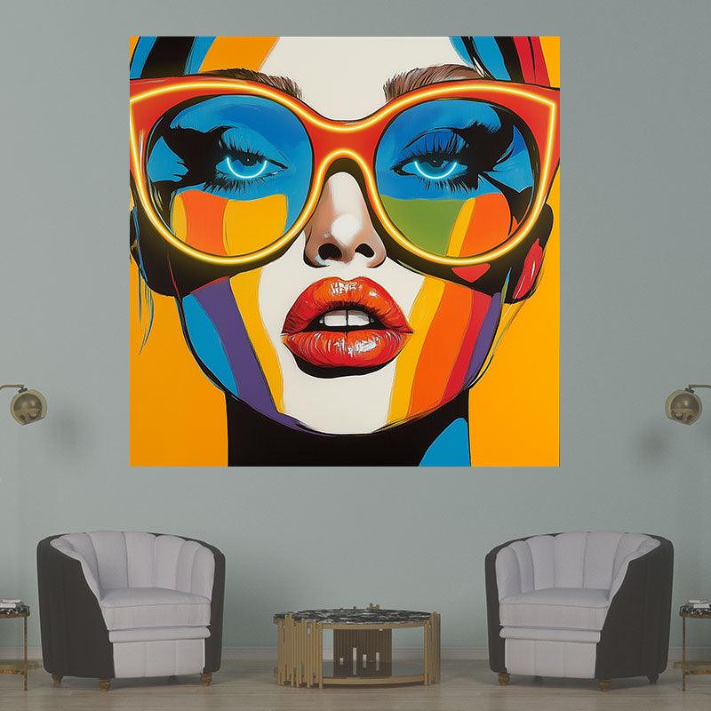 Yellow Oil Painting Style Beauty Portrait Neon signs Light - Sunglasses Shape LED Decorative Light, Personalized Home and Creative Space Lighting