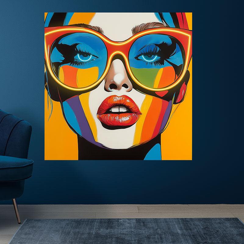 Yellow Oil Painting Style Beauty Portrait Neon signs Light - Sunglasses Shape LED Decorative Light, Personalized Home and Creative Space Lighting