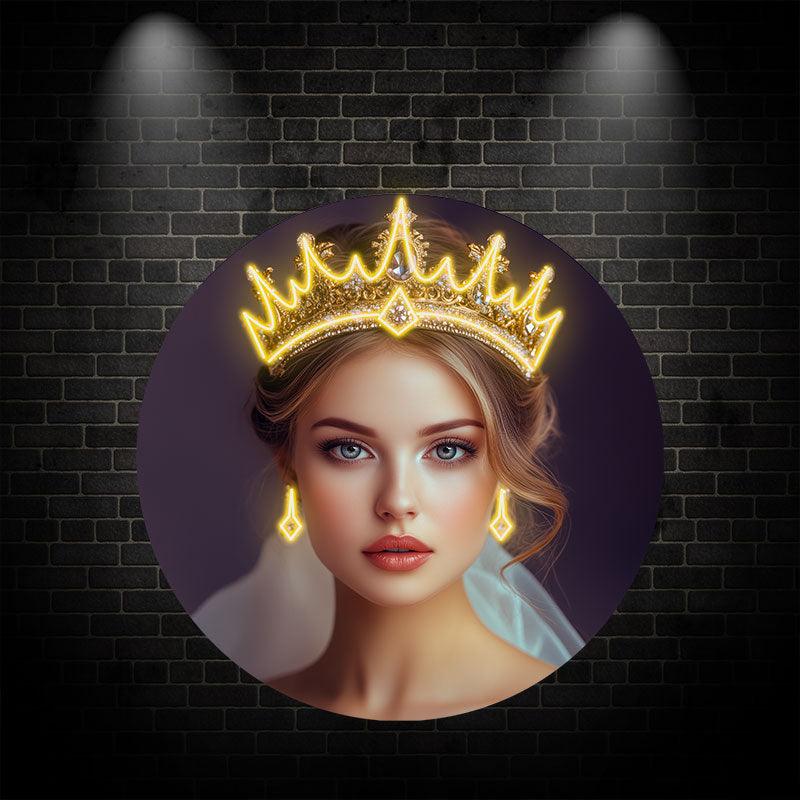 European and American Beauty Golden Hair Crown Neon signs Light - Round Photo Frame LED Decorative Light, Fashion Home and Creative Space Lighting