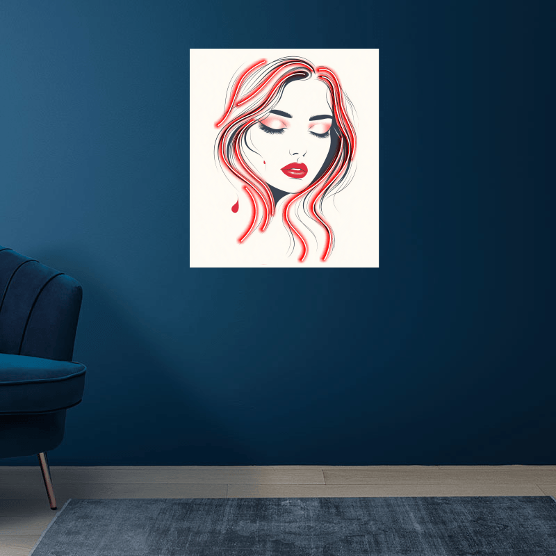 Cute Girl Front Profile LED Neon Sign - Closed Eyes with Red Hair - Perfect for Home Decor & Unique Gifts