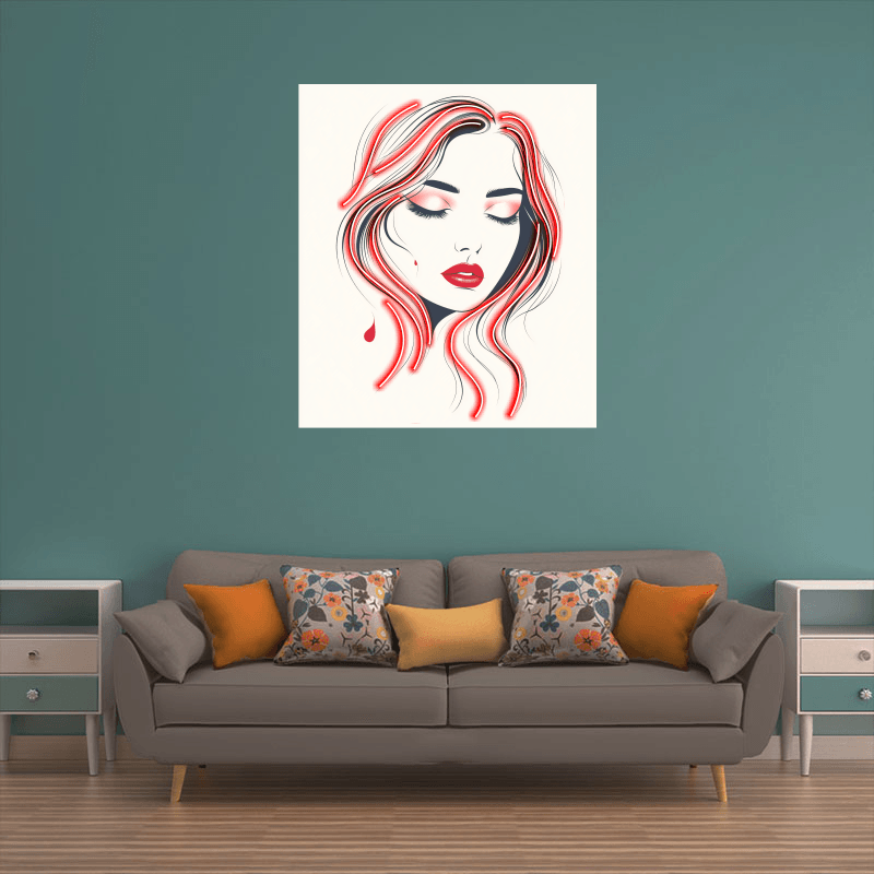 Cute Girl Front Profile LED Neon Sign - Closed Eyes with Red Hair - Perfect for Home Decor & Unique Gifts