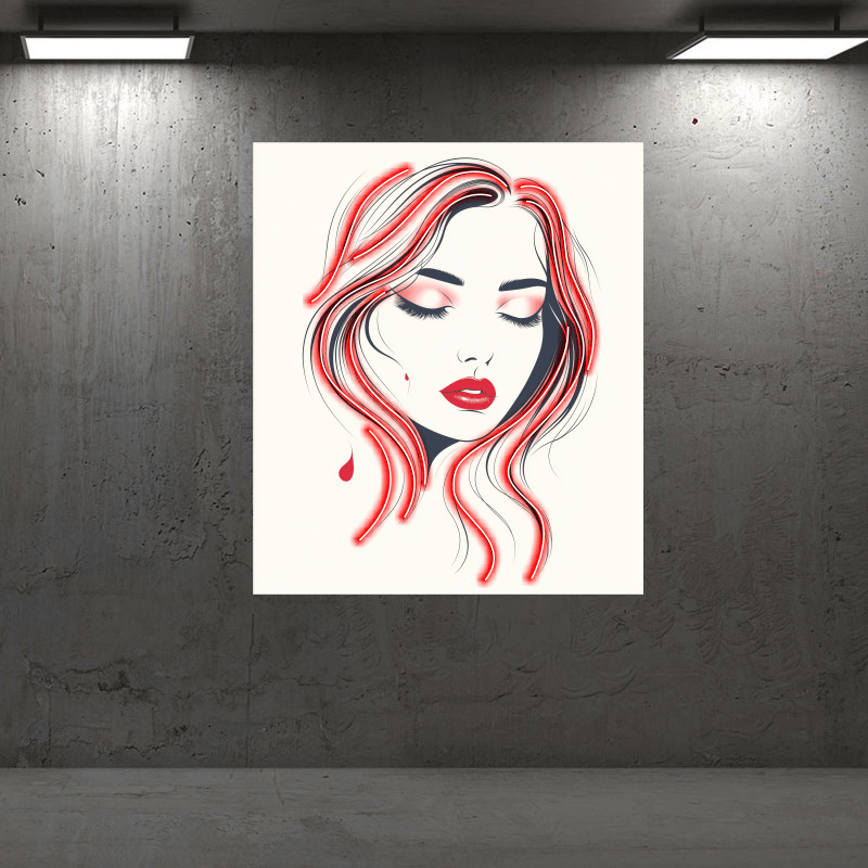 Cute Girl Front Profile LED Neon Sign - Closed Eyes with Red Hair - Perfect for Home Decor & Unique Gifts