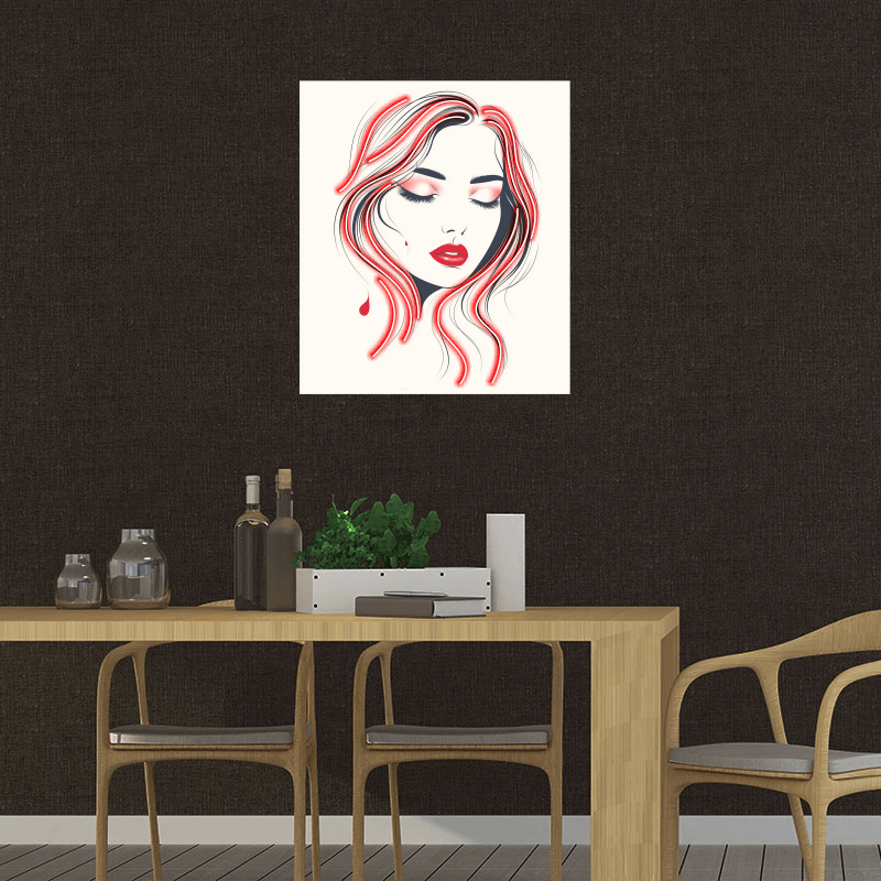 Cute Girl Front Profile LED Neon Sign - Closed Eyes with Red Hair - Perfect for Home Decor & Unique Gifts