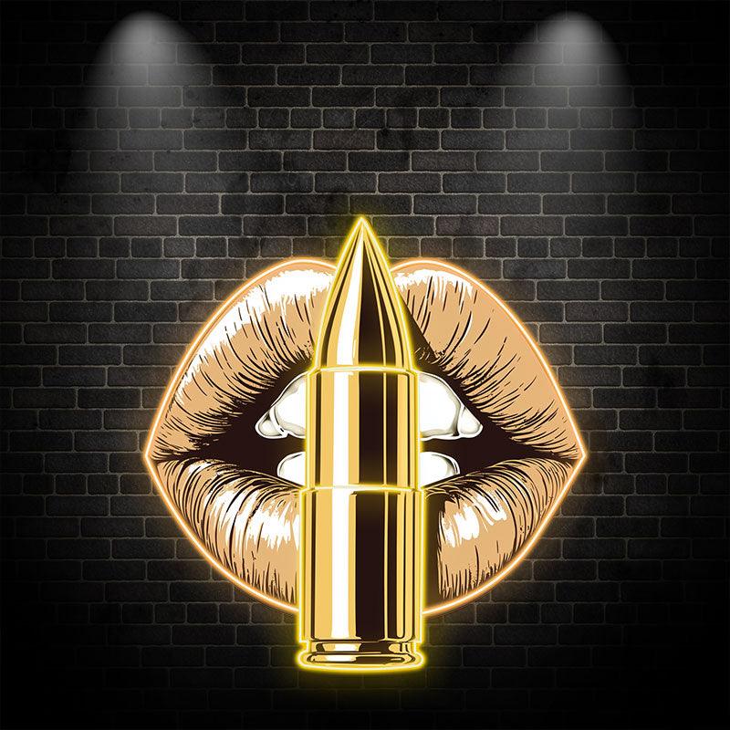 Vibrant Yellow Lips LED Neon Sign - Bold Lip Close-Up with Standing Bullet - Perfect for Edgy Decor & Unique Gifts