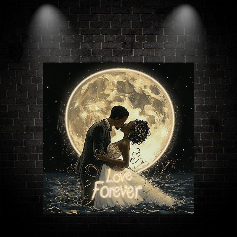 Romantic Bride and Groom Kissing Neon signs | Wedding Atmosphere with Oversized Moon Background | LED Decoration Lights