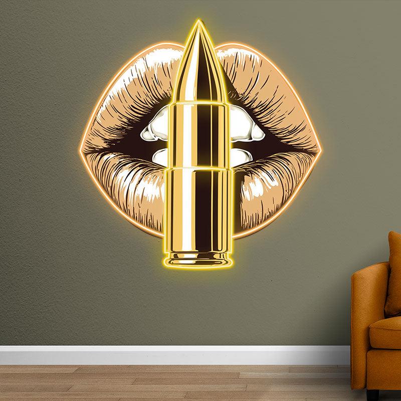 Vibrant Yellow Lips LED Neon Sign - Bold Lip Close-Up with Standing Bullet - Perfect for Edgy Decor & Unique Gifts
