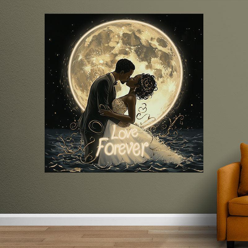 Romantic Bride and Groom Kissing Neon signs | Wedding Atmosphere with Oversized Moon Background | LED Decoration Lights