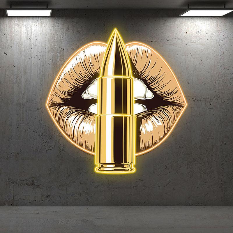 Vibrant Yellow Lips LED Neon Sign - Bold Lip Close-Up with Standing Bullet - Perfect for Edgy Decor & Unique Gifts