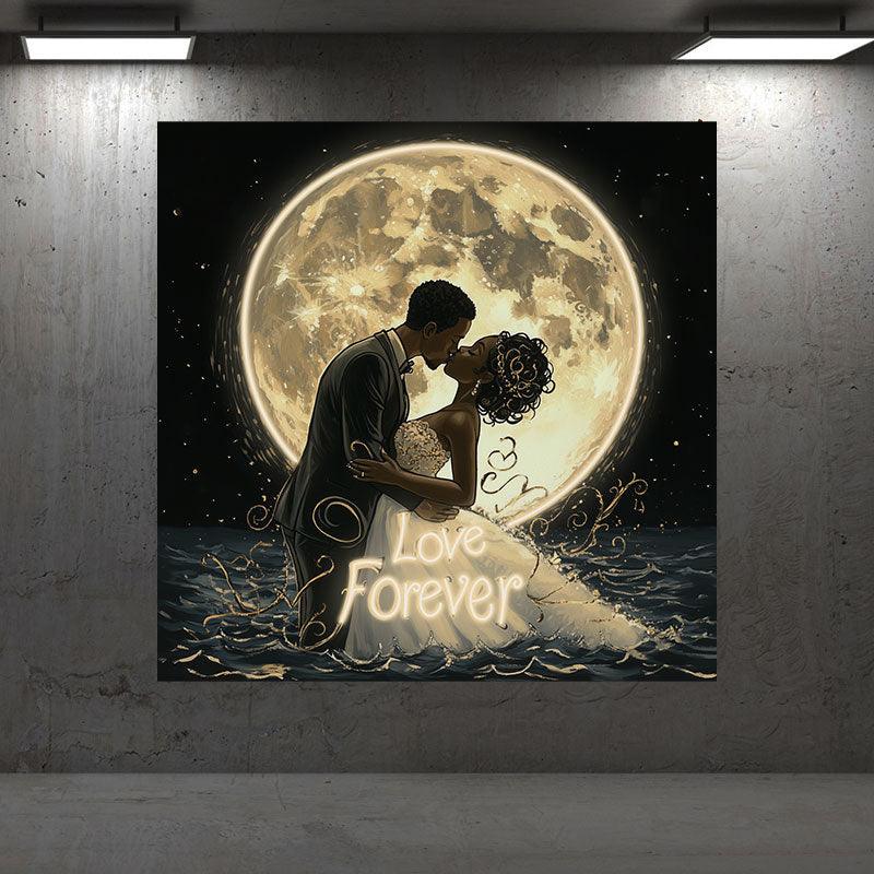 Romantic Bride and Groom Kissing Neon signs | Wedding Atmosphere with Oversized Moon Background | LED Decoration Lights