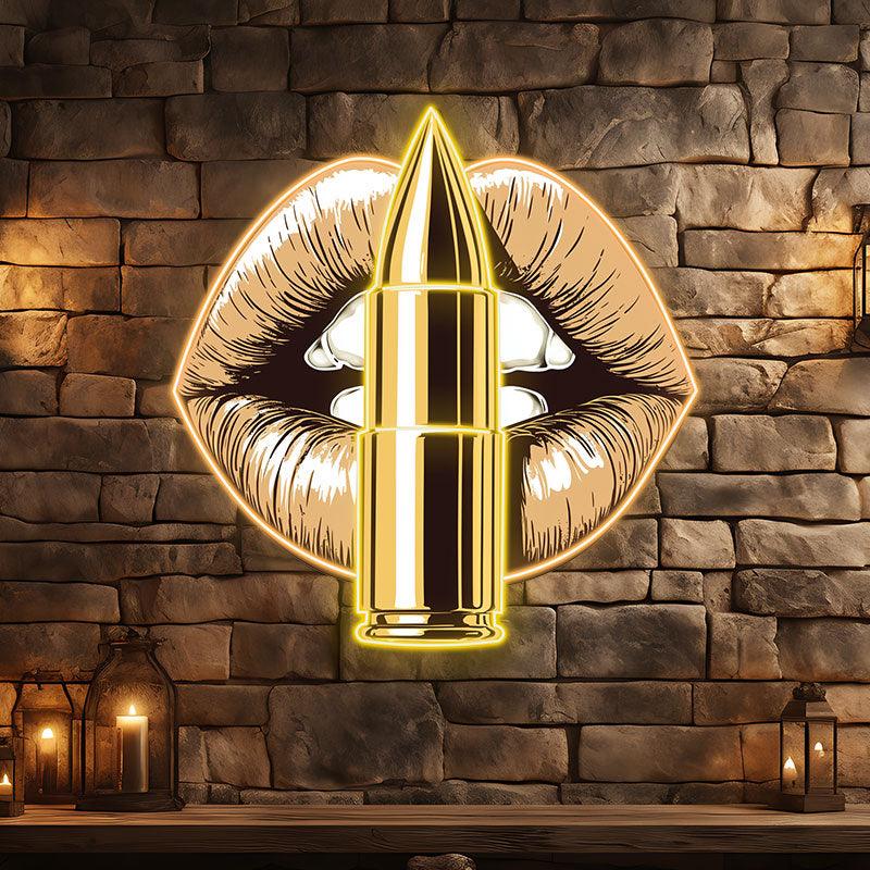 Vibrant Yellow Lips LED Neon Sign - Bold Lip Close-Up with Standing Bullet - Perfect for Edgy Decor & Unique Gifts