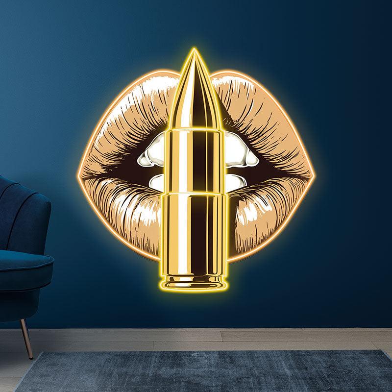 Vibrant Yellow Lips LED Neon Sign - Bold Lip Close-Up with Standing Bullet - Perfect for Edgy Decor & Unique Gifts