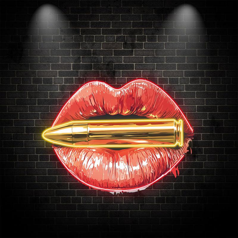 Bold Red Lips LED Neon Sign - Lip Close-Up with Bullet - Perfect for Edgy Home Decor & Unique Gifts