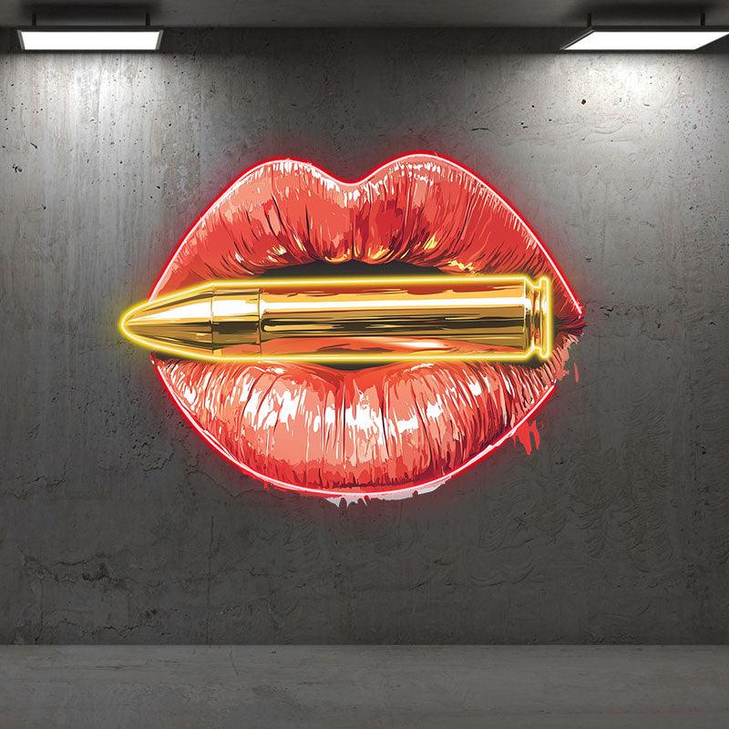 Bold Red Lips LED Neon Sign - Lip Close-Up with Bullet - Perfect for Edgy Home Decor & Unique Gifts