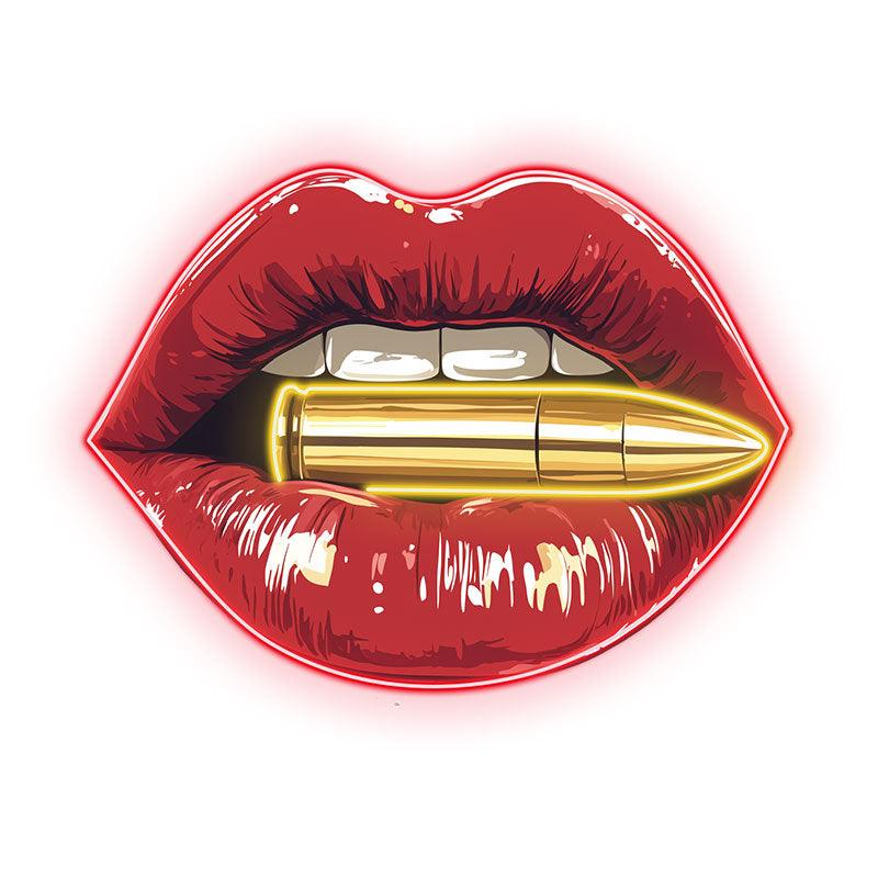 Bold Red Lips LED Neon Sign - Lip Close-Up with Bullet - Perfect for Edgy Home Decor & Unique Gifts
