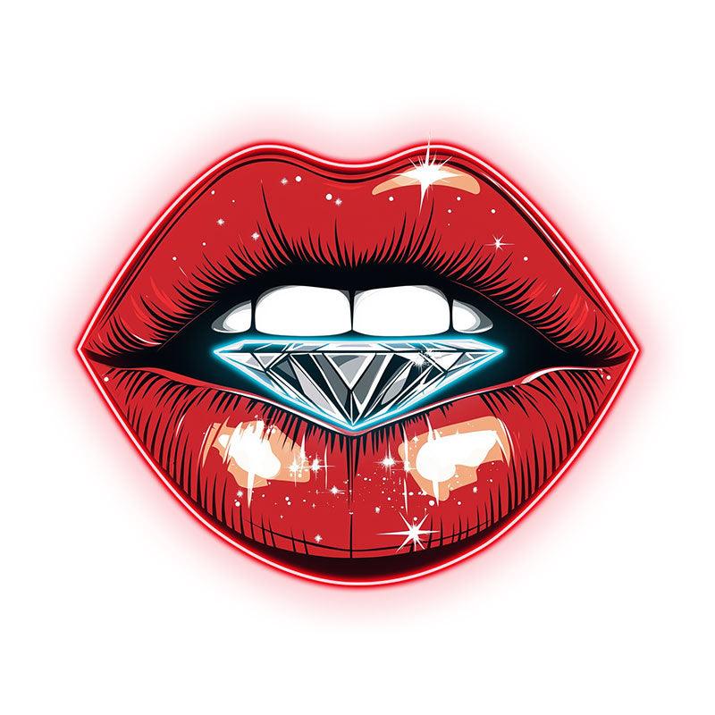 Stunning Red Lips LED Neon Sign - Lip Close-Up with Half-Full Diamond - Perfect for Beauty Salons & Trendy Decor