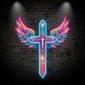 Red and Purple Feathered Wings Cross Neon signs | LED Art Lighting | Unique Decorations