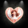 Cute Cartoon Little Girl Neon signs | Open Wings With Red Heart Background | LED Decorative Lights