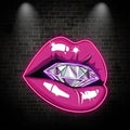 Bold Lip Close-Up LED Neon Sign - Bright Red Lips with Large Diamond - Perfect for Beauty Salons & Glamorous Decor