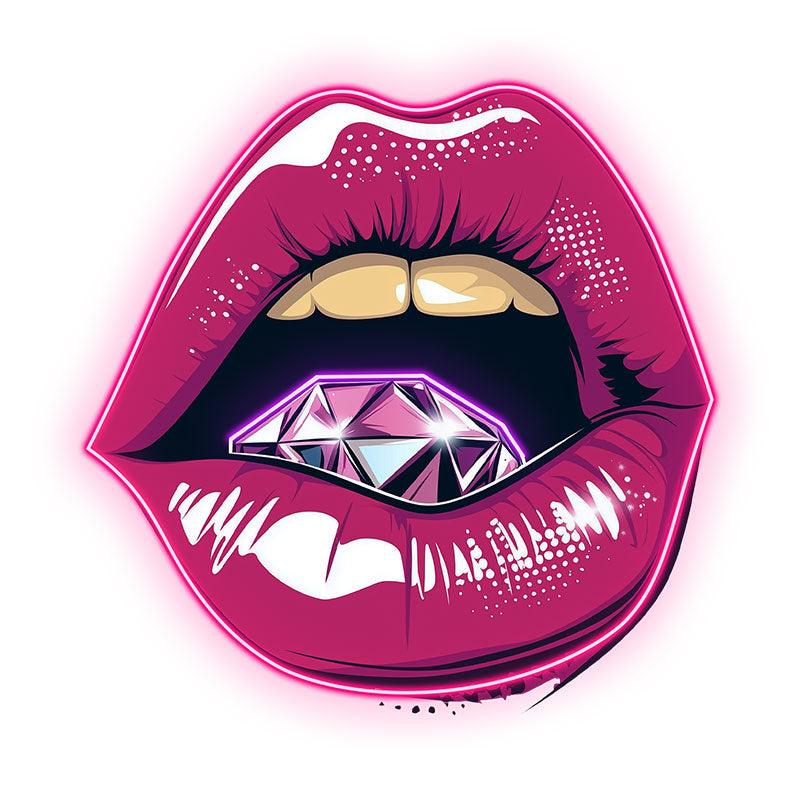 Vibrant Open Lips LED Neon Sign - Bold Red Lips with Large Diamond - Perfect for Beauty Salons & Glamorous Decor