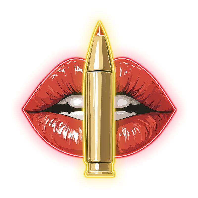 Bold Red Lips LED Neon Sign - Unique Lip Close-Up with Standing Bullet - Perfect for Edgy Decor & Unique Gifts