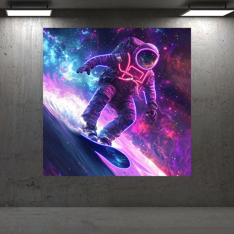 Astronaut Skateboard Surfing Neon | Interstellar Universe Starry Sky LED Decorative Light | Creative Home Lighting | Suitable for Bedroom, Game Room and Office