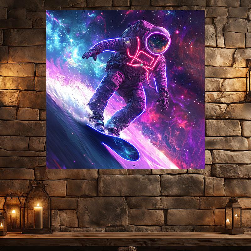 Astronaut Skateboard Surfing Neon | Interstellar Universe Starry Sky LED Decorative Light | Creative Home Lighting | Suitable for Bedroom, Game Room and Office