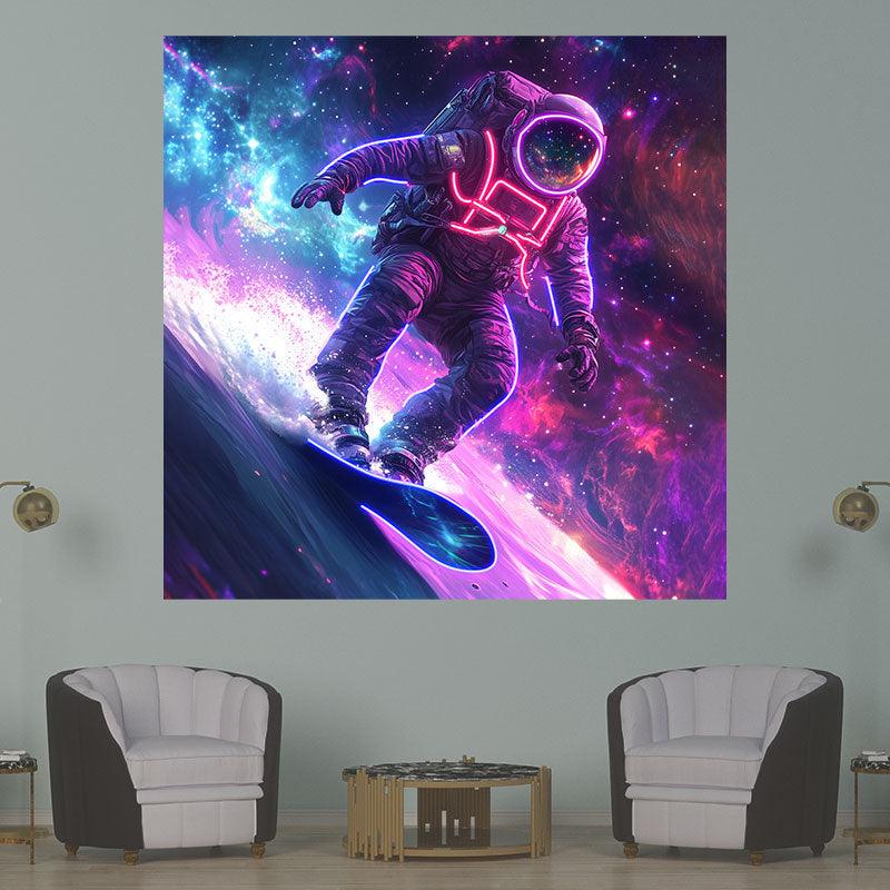Astronaut Skateboard Surfing Neon | Interstellar Universe Starry Sky LED Decorative Light | Creative Home Lighting | Suitable for Bedroom, Game Room and Office