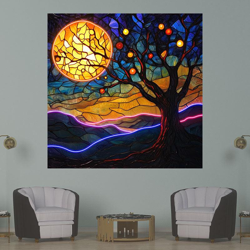 Oil Painting Style Square Photo Frame Neon | Moon Tree Hanging LED Decorative Light | Creative Home Lighting | Suitable for Bedroom, Living Room and Office