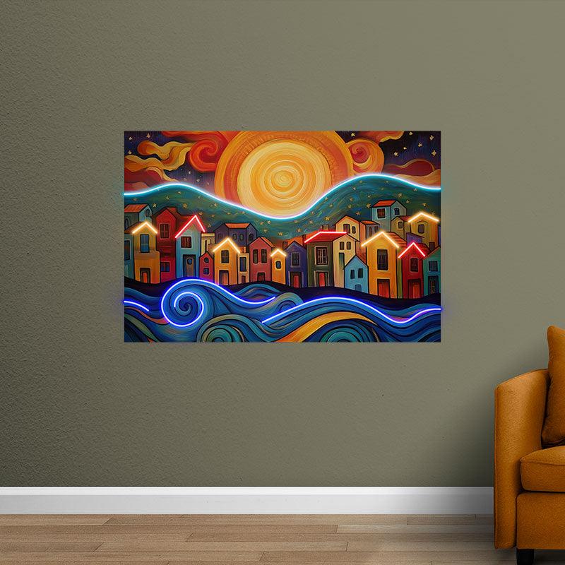 Creative Landscape Painting Neon | LED Wall Decorative Lights | Unique Home Art Lighting | For Bedroom, Living Room, Office Modern Decoration