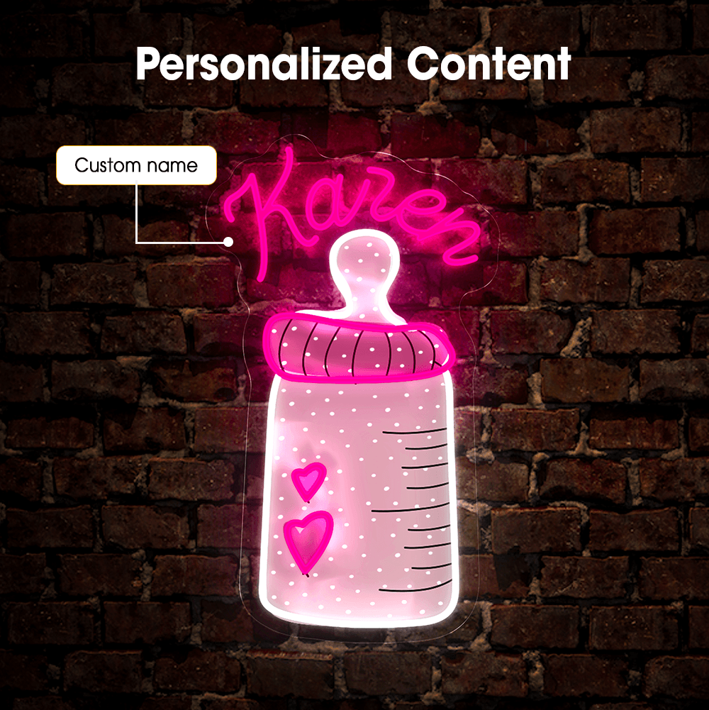 Personalized Baby's Milk Bottle Name Artwork Neon