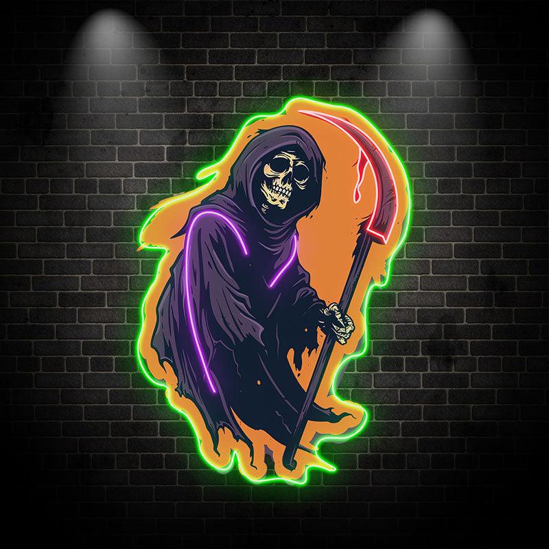Sinister Grim Reaper Ghost with Scythe neon signs | Spooky LED Decoration for a Chilling Halloween Atmosphere