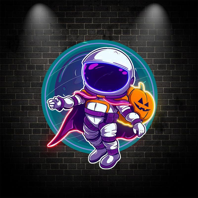 Astronaut and Pumpkin Good Friends LED Neon signs | Blue Glass Bubble Background Decoration Light | Creative Home Night Lights