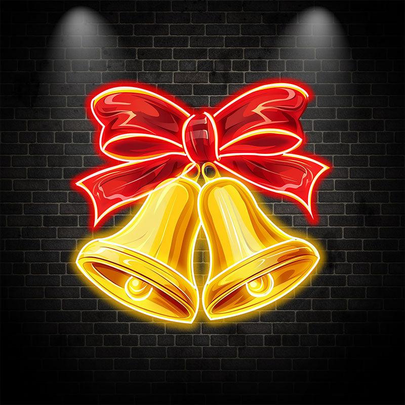 Christmas Bells Neon signs | Red Bow Tie Decoration | Happiness & Joy LED Lights Decoration | Perfect Holiday Gifts