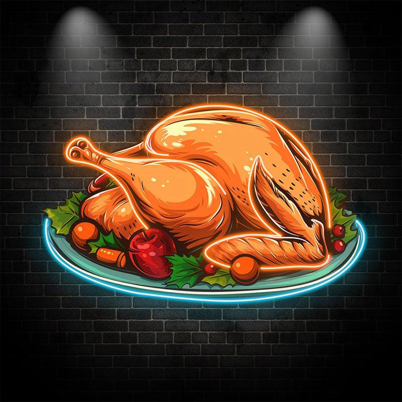 Bountiful Thanksgiving: golden turkey served on a platter for a delicious feast neon signs