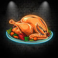 Bountiful Thanksgiving: golden turkey served on a platter for a delicious feast neon signs