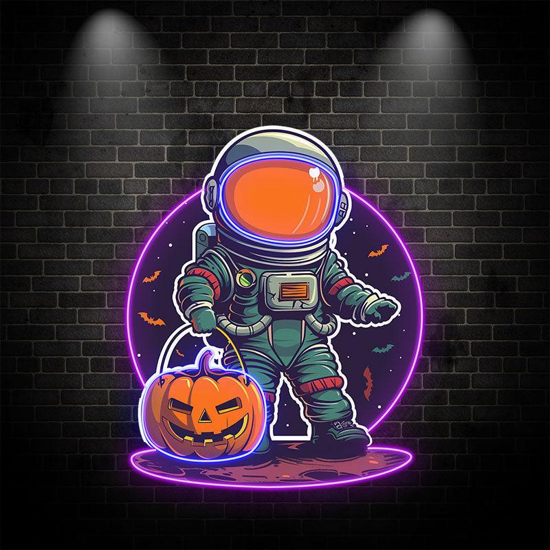 Astronaut Carrying Pumpkin Lights LED Neon signs | Purple Bat Glass Bubble Background Decorative Lights | Creative Halloween Home Lighting