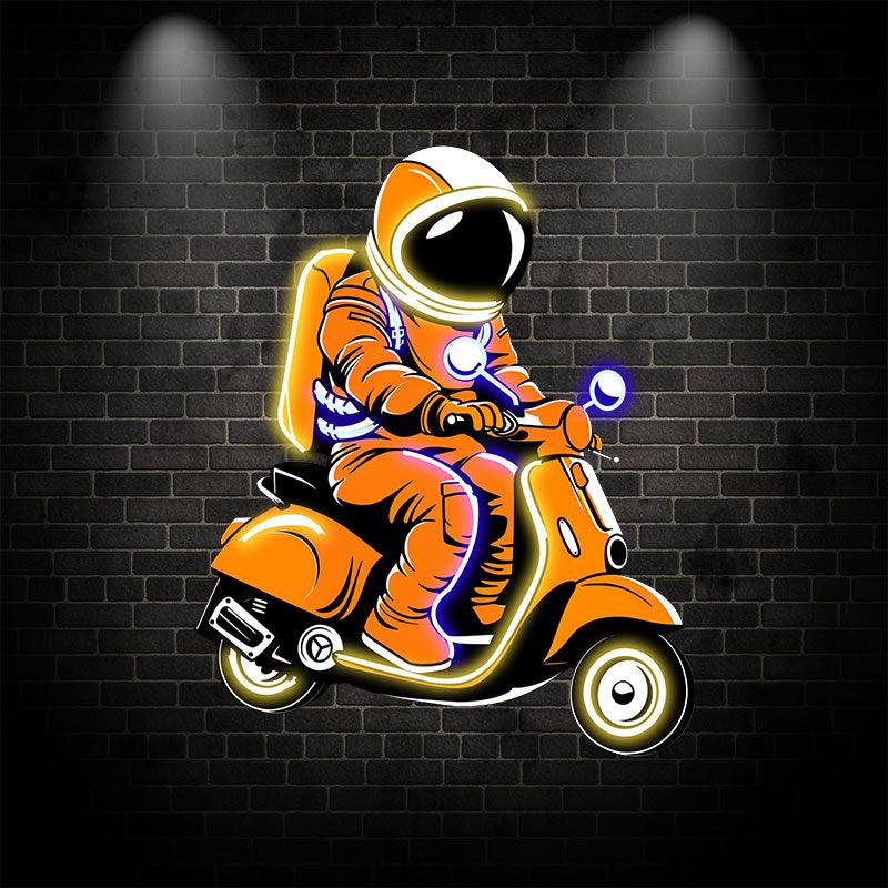 Space Ride: neon signs An Electric Vehicle Adventure for Astronauts Riding Among the Stars