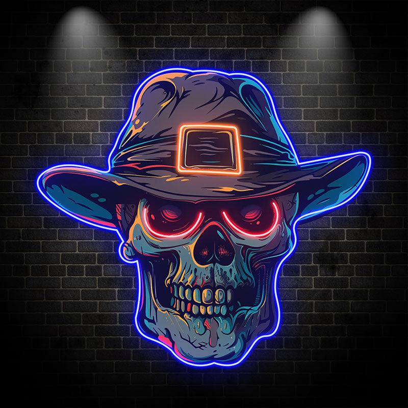 Stylish Skull with Hat LED Neon signs Light | Edgy Home Decor for Halloween and Beyond