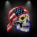 Side View Neon signs Light of a Skull Wearing an American Flag Bandana: A Spooky and Patriotic Decor!