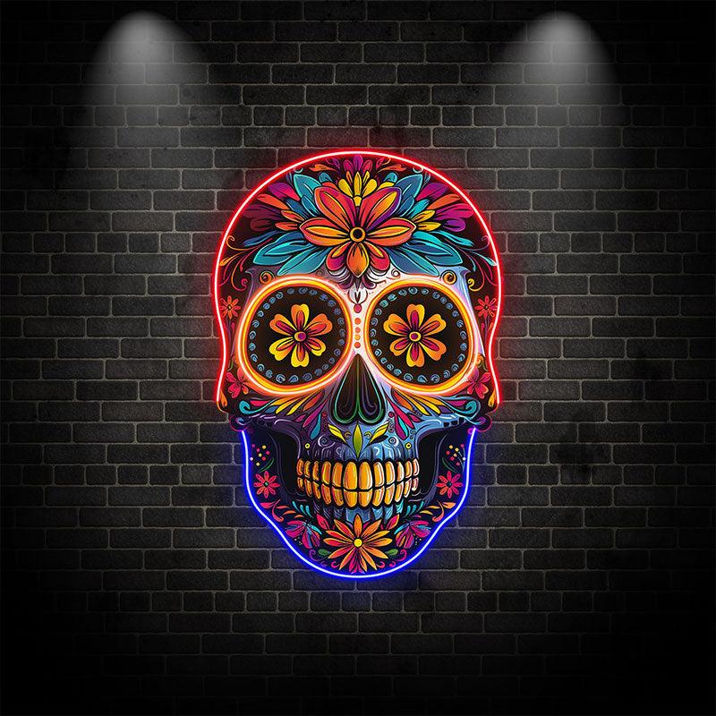 Colorful Floral Smiling Skull: A Vibrant and Whimsical Decor Piece neon signs