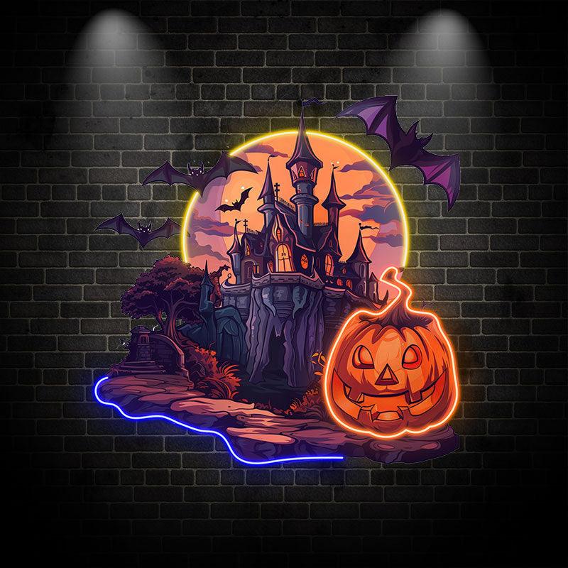 Spooky Pumpkin Castle Decoration neon signs | Enchanting LED Light for Halloween Magic | Perfect for Parties and Home Decor