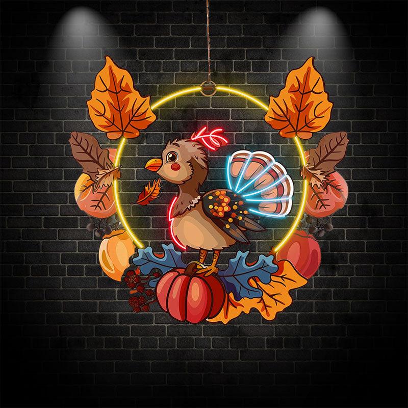 Thanksgiving  neon signs Turkey with Fruit Basket Decoration - The Perfect Combination for Holiday Cheer