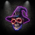 Spooky Skeleton in Wizard Hat and Glasses: Neon signs Halloween Decor for a Magical Touch!