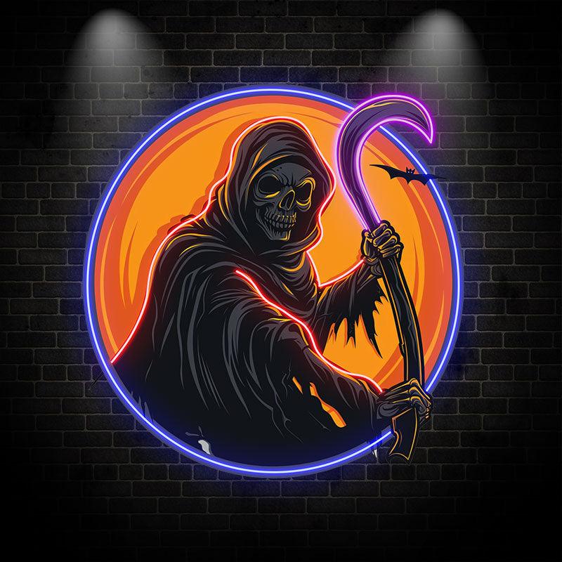 Round Neon signs Light: Spooky Grim Reaper Ghost | Haunting Halloween Decor for a Chilling Atmosphere